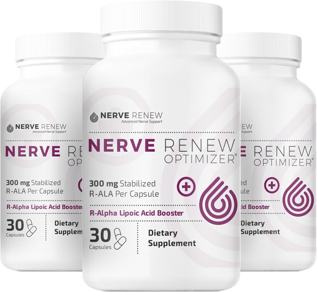 Optimizer NERVE RENEW, 3 cutii (90 capsule) - 300 mg Acid R-alfa lipoic stabilizat pe capsulă pentru suport natural discomfort nervos - Absorbţie rapidă - siguranţă şi toate naturale