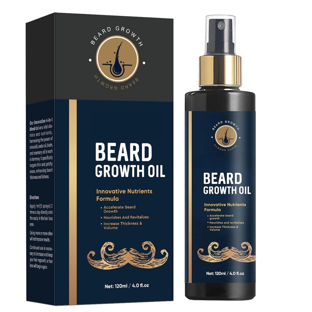 Ulei de barbă pentru bărbați, 5% ulei de creștere barbă pentru barbă mai groasă și mai plină, Promovează creșterea părului facial, cu Biotin, Rosemary și ulei de barbă pentru bărbați de creștere, 4 Fl Oz