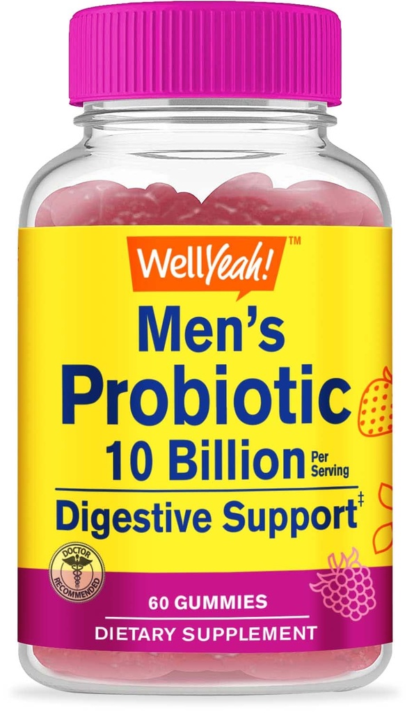 Ei bine, Gumiile Probiotice pentru bărbaţi cu 10 miliarde CFU, Recuperează echilibrul digestiv natural, Reduce gaz, Blooting şi Neregularitate, Gluten Free, Non-GMO, Vegetarian - 60 Gummies