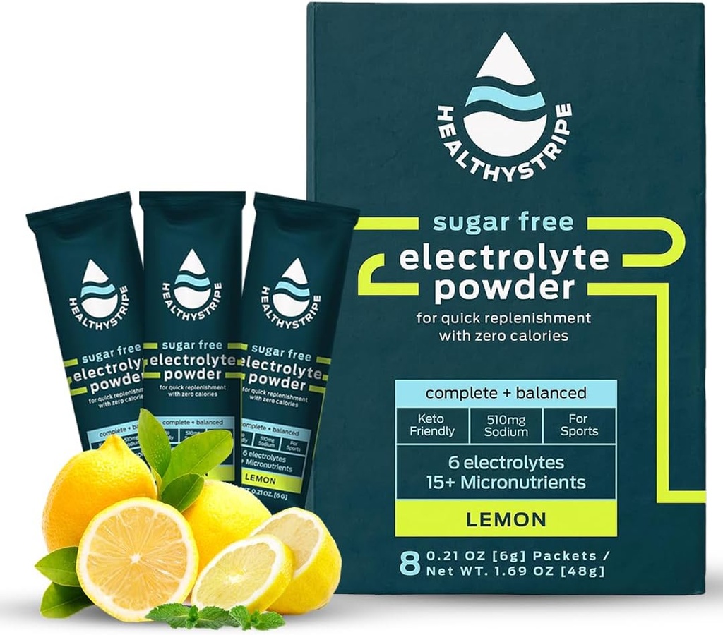 Sugar Free Electrolyte Powder Drink Mix cu 15 micronutrienți, recuperare activă și hidratare pentru sport, Drumeții și stiluri de viață active, No Calorie, Arome artificiale, Keto - 8 Pack