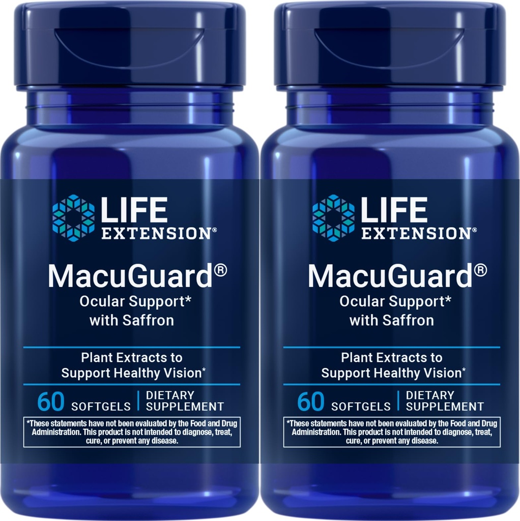 Life Extensie MacuGuard Suport Ocular cu Saffron, 60 softgels (Pachet de 2)