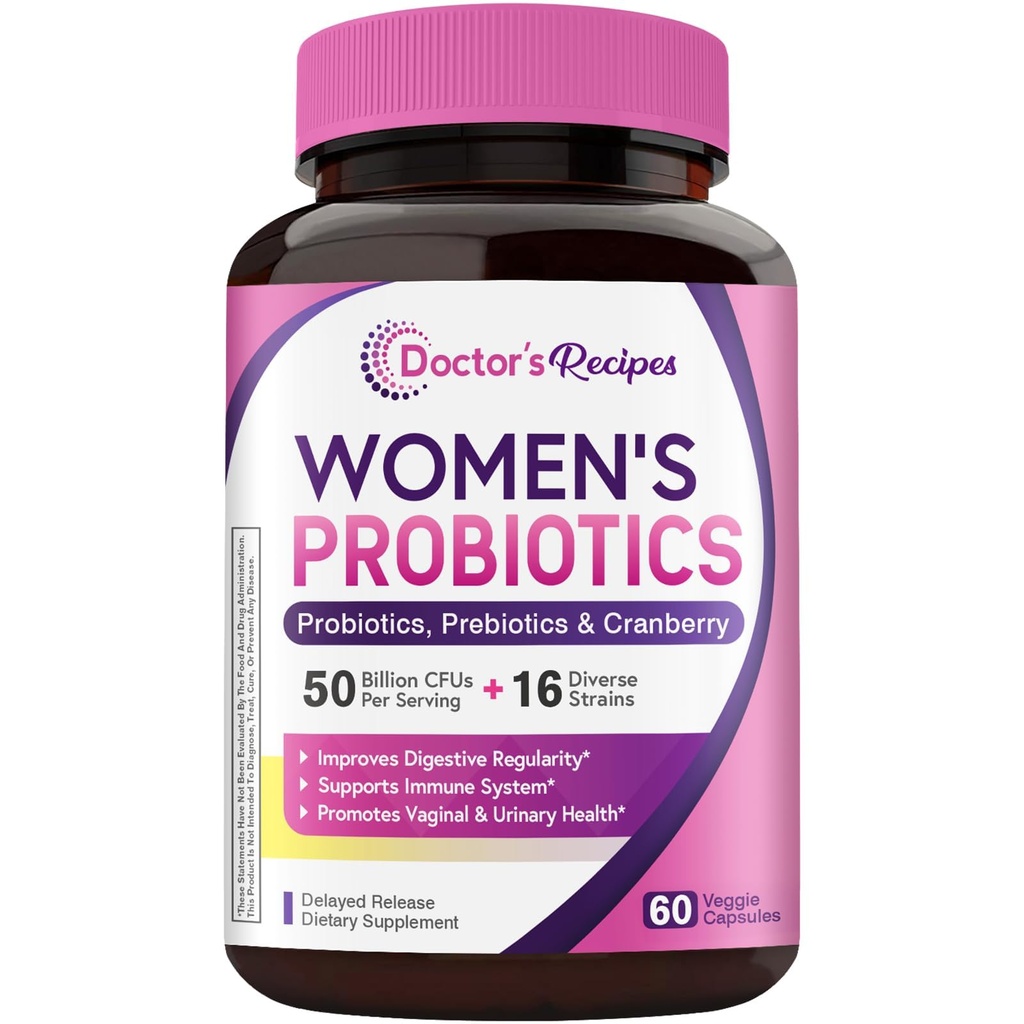 Medic Rețete Femei Probiotice, 60 Caps 50 Miliarde CFU 16 Strains, cu Cranberry Organic, Digestive Immune Vaginal & Uurina Sănătate, Perioada de valabilitate Stabil, Lansare întârziată, Nu Soy Gluten Dairy