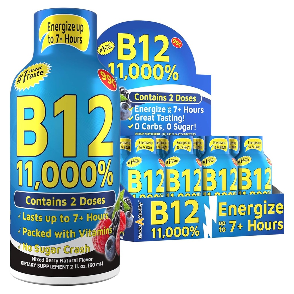 Shoturi de energie vitamine, Aroma mixt Berry, până la 7 + ore de energie, 1.93 Fl Oz, 12 Conte