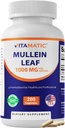 Vitamatic Mullein Leaf 1000 mg per Serving - Suporturi respiratorii sănătoase, funcţie bronşică şi imună - 200 Capsule