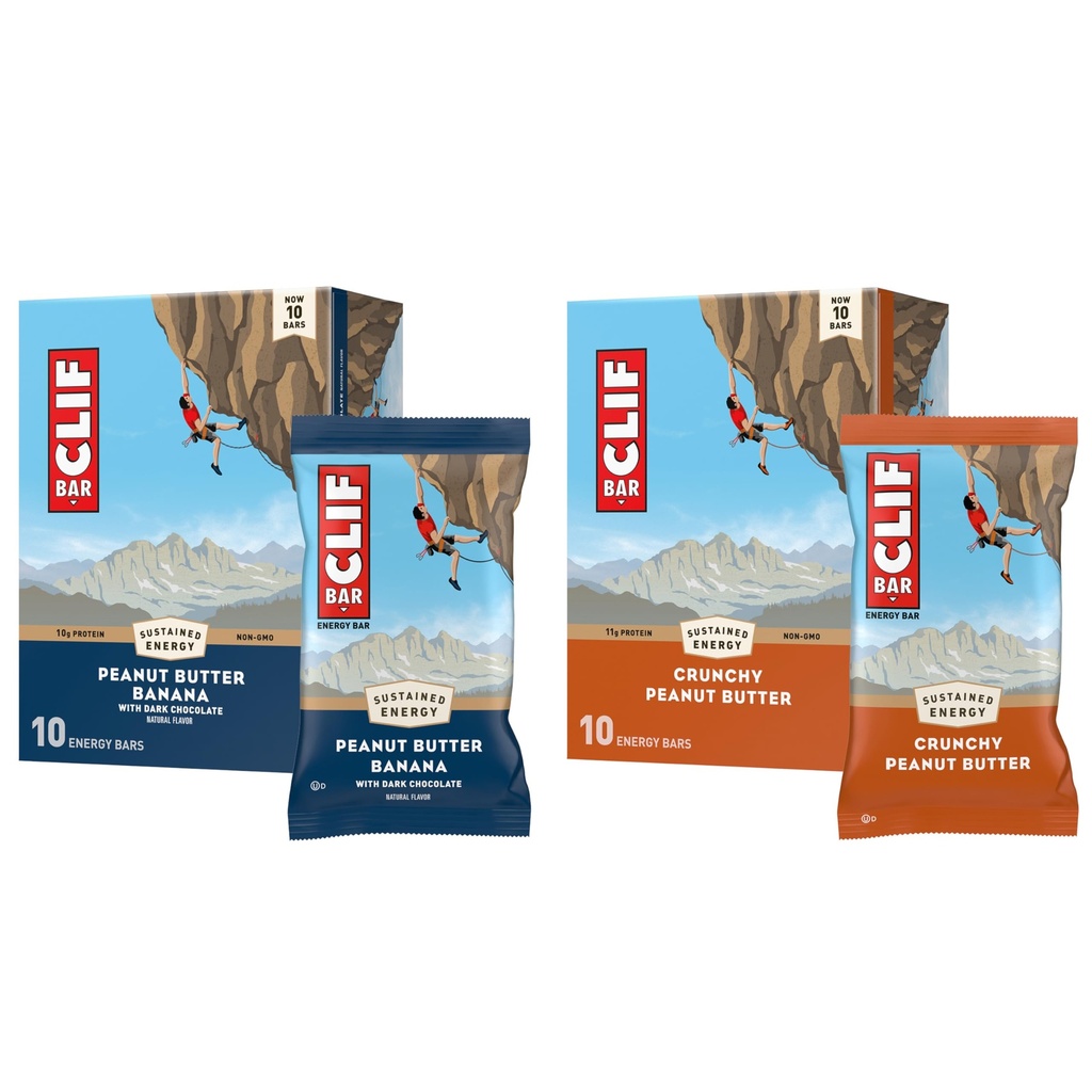 BAR CLIF - batoane cu proteine energetice - Unt de arahide și unt de arahide cu ciocolată neagră - Pachet de soiuri - Made with Organic Oats - Energy Bars - Non-GMO - (20 Pack)