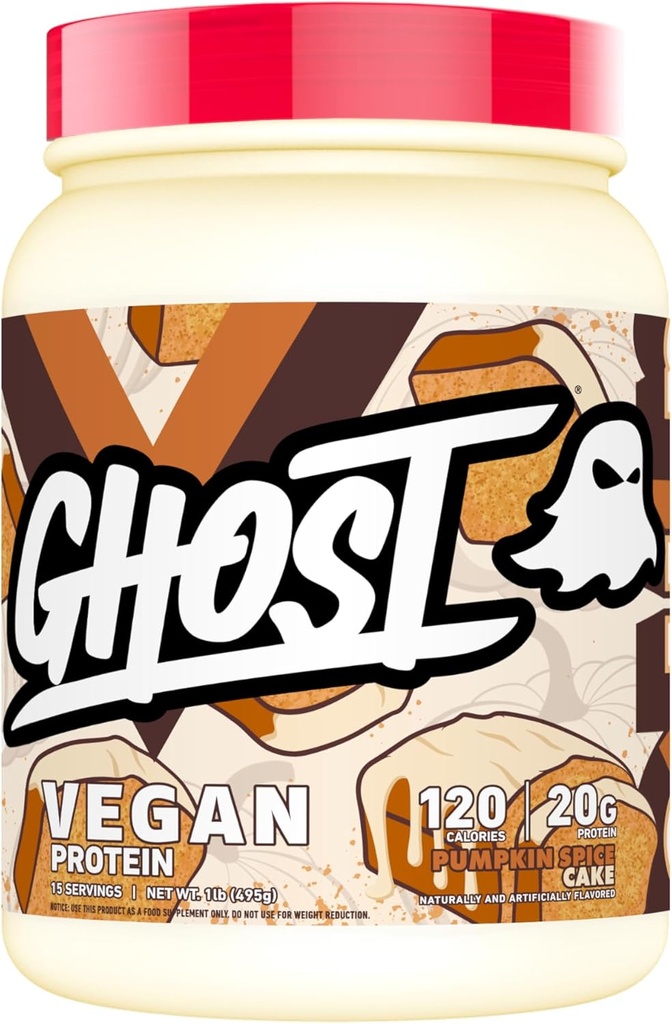 GHOST Vegan praf de proteine, dovleac Spice Tort - 1LB Tub, 20G de proteine - Pea pe bază de plante, dovleac organic și pe bază de semințe de proteine Blend - 