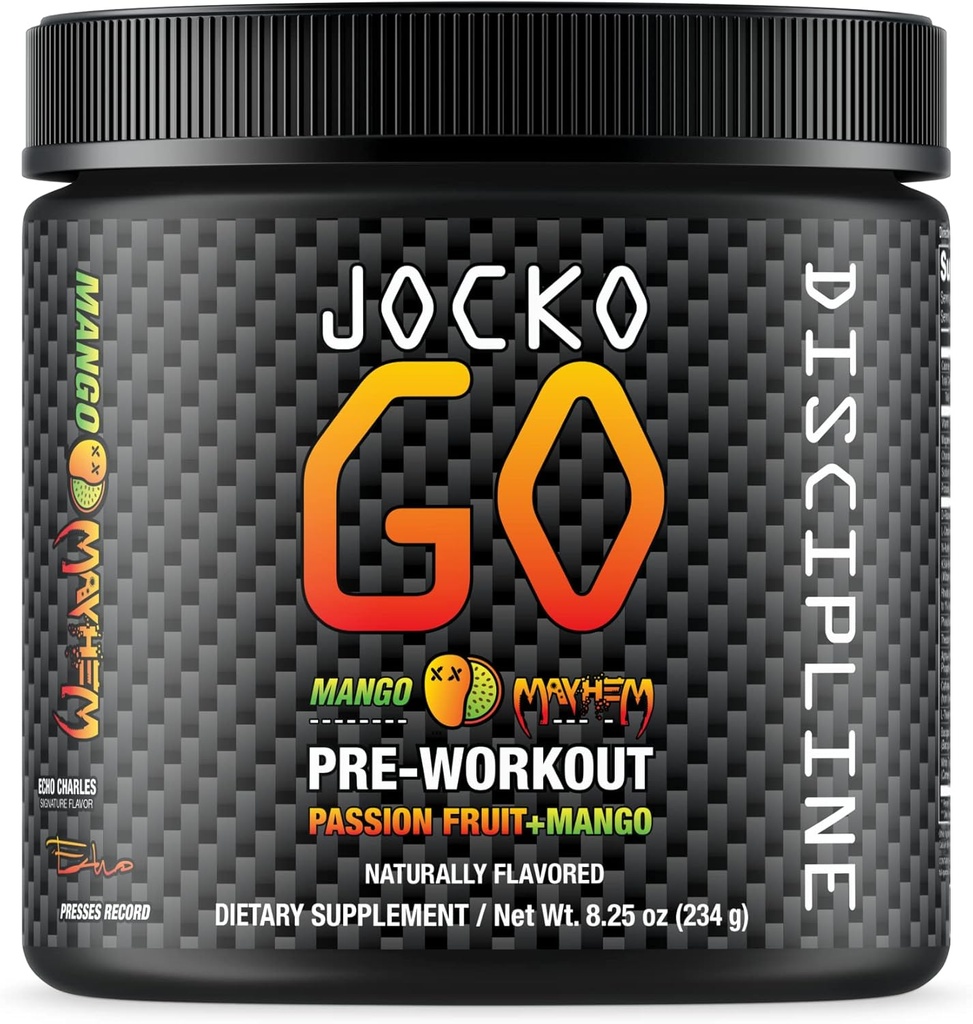 Jocko Fuel Pre Workout Powder cu L-Citrulline, Nootropic & Cafeina pentru rezistenta si rezistenta - Keto, Low Sugar Blend pentru rulare la distanta, Ciclism, Jiu Jitsu - 30 Serviri (Mango)
