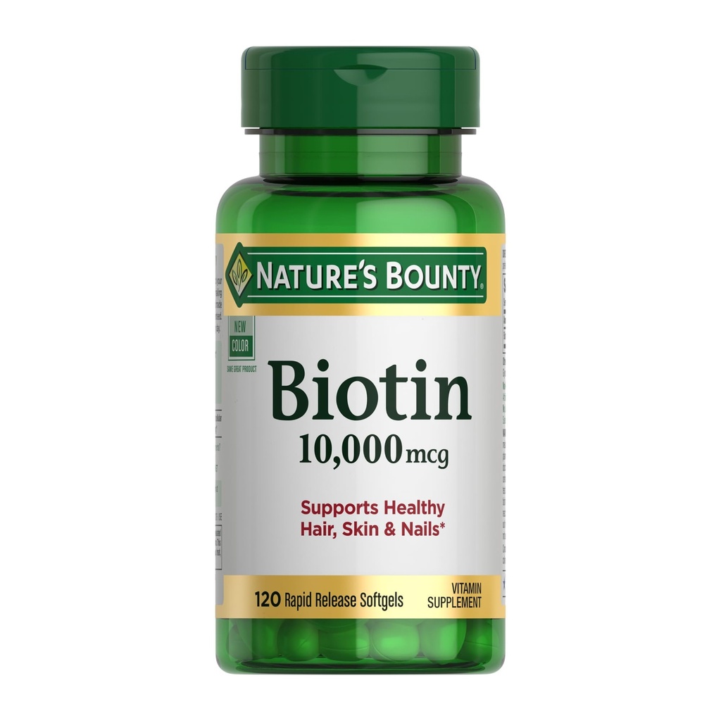 Natura's Bounty Biotin Hair Skin and Nails Vitamine, Suporturi sănătoase păr, piele și unghii, 10.000 mcg, 120 Softgels (Pachet de 1)