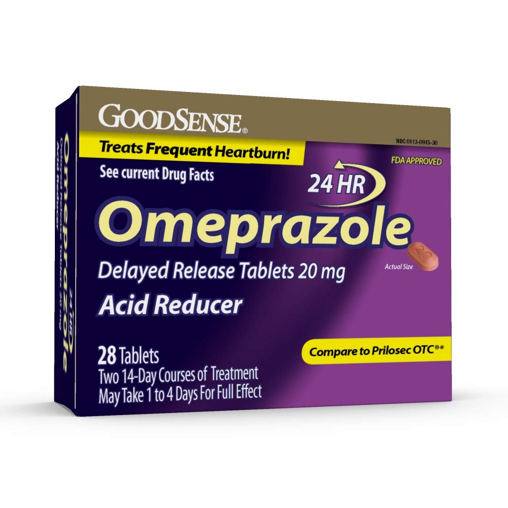 Omeprazolul GoodSense comprimate cu eliberare întârziată 20 mg, Reductor de acid, Tratamente Frecvente Arsuri la stomac, 28 Număr