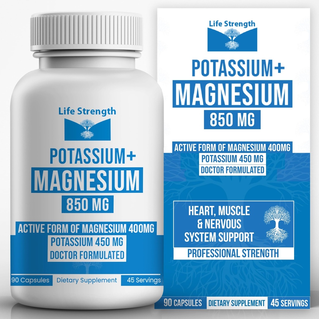 Putere de viaţă Magneziu Complex de potasiu Supliment - 90 Capsule - Suport de magneziu de înaltă absorbţie