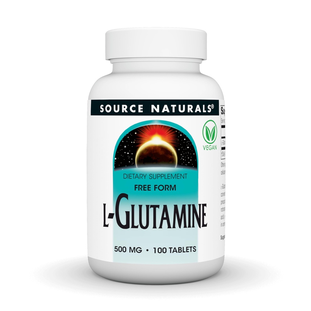 Sursa Naturals L-Glutamine, Free Form Amino Acid care susţine energia metabolică *, 500mg - 100 comprimate