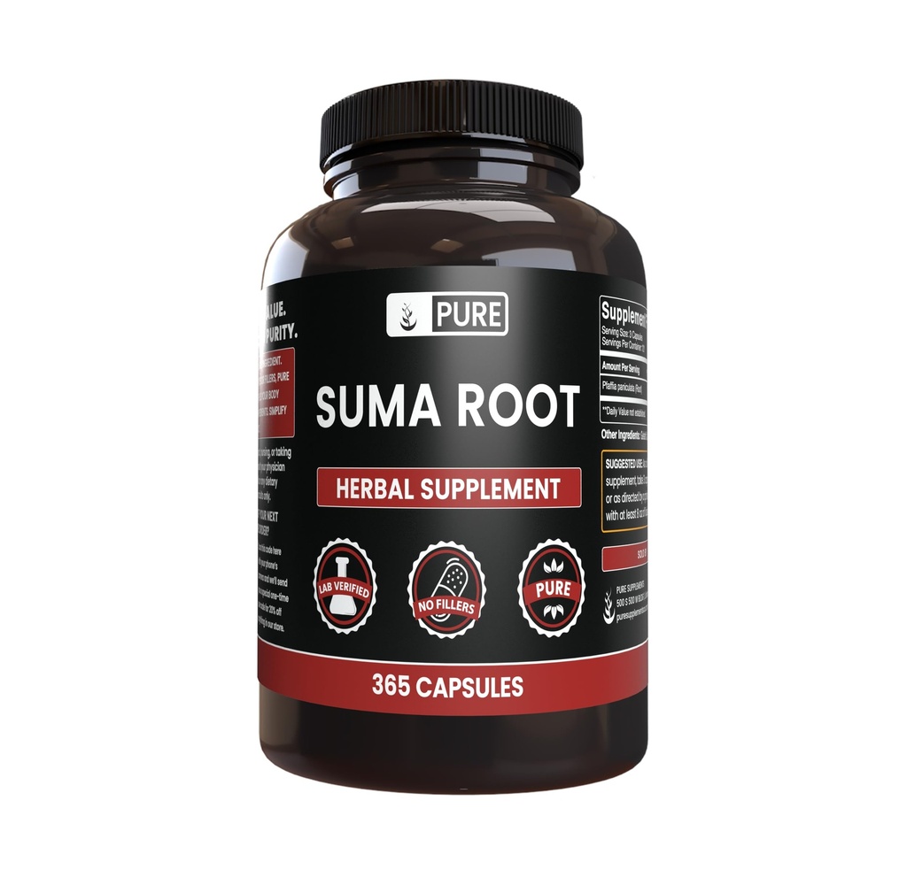 INGREDIENTE ORIGINALE SUMA Root (365 capsule), fără magneziu sau fillere de orez, întotdeauna pure, verificate de laborator