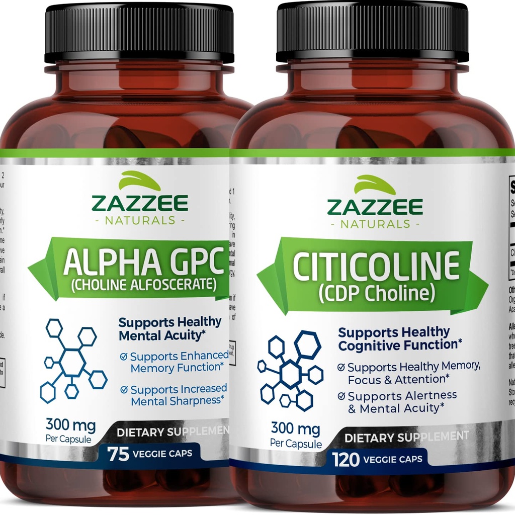 Zazzee Ceticoline CDP Capsule de colină şi Alpha GPC Capsule de colină
