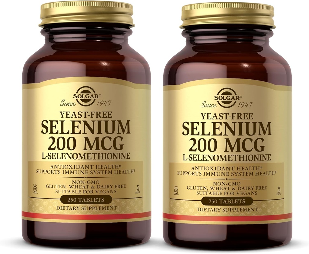 Seleniu Solgar-Free 200 mcg - 250 comprimate, Pachet de 2 - Suporturi Antioxidant & Sistem Imun - Non-GMO, Vegan, Gluten Free, Dairy Free, Kosher - 500 Serviri totale
