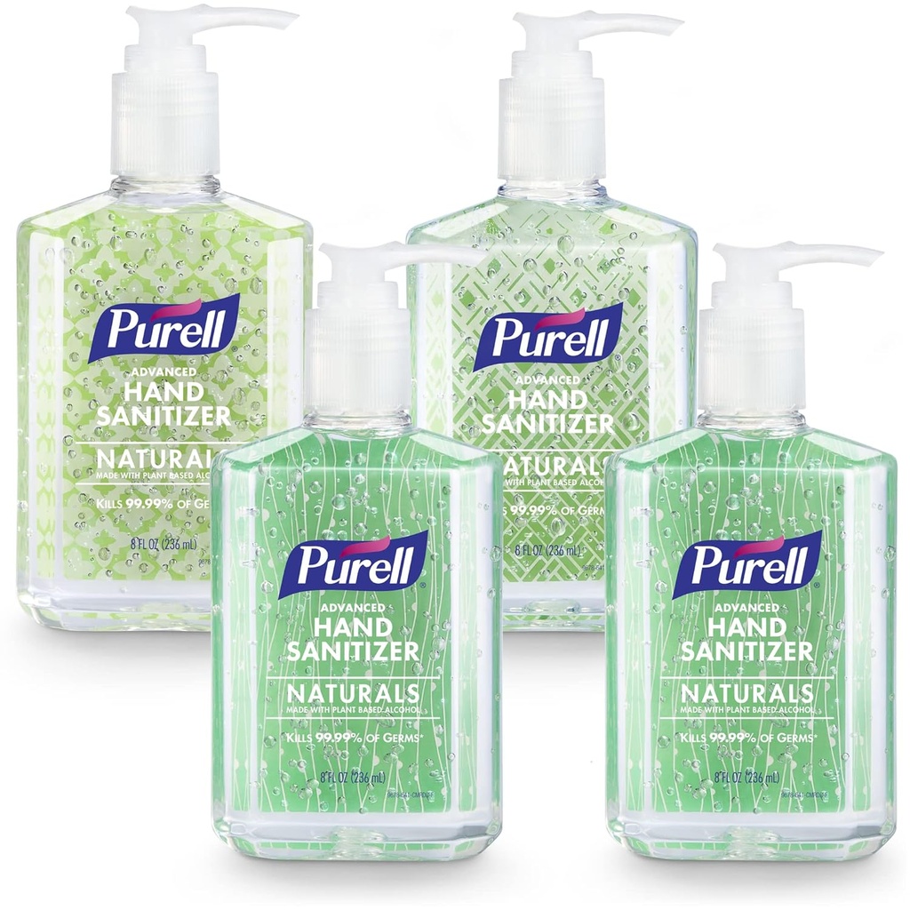 PURELL Advanced Hand Sanitizer Naturals with Plant Based Alcool, Citrus Scent, 8 fl oz Pump Bottle (Pachet de 4) - 9626-06-ECDECO