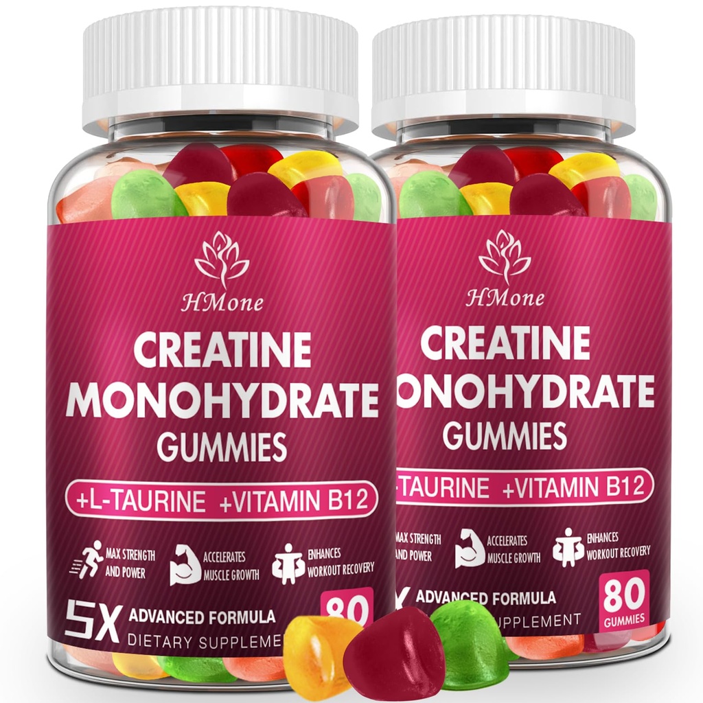 Creatine Monohidrat Gummies - 5g pentru bărbați și femei, 160 Conte și Creatine Suplimente masticabile pentru câștiguri musculare, Putere musculară, Boost de energie, și musculare Constructor, Zahăr gratuit, Vegan