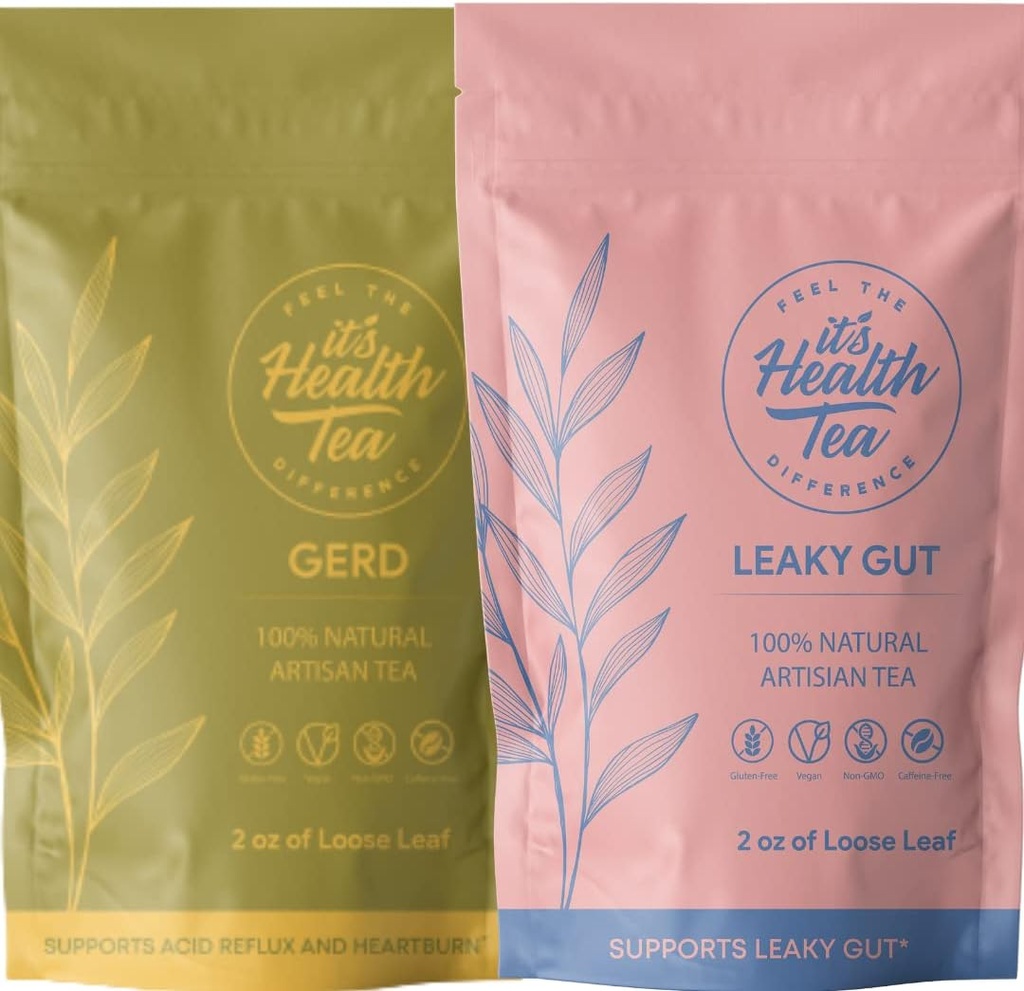 Suport digestiv Tea Bundle functional Herbal: Acid Reflux + Leaky Gut Tea Bundle pentru suport digestiv & echilibru