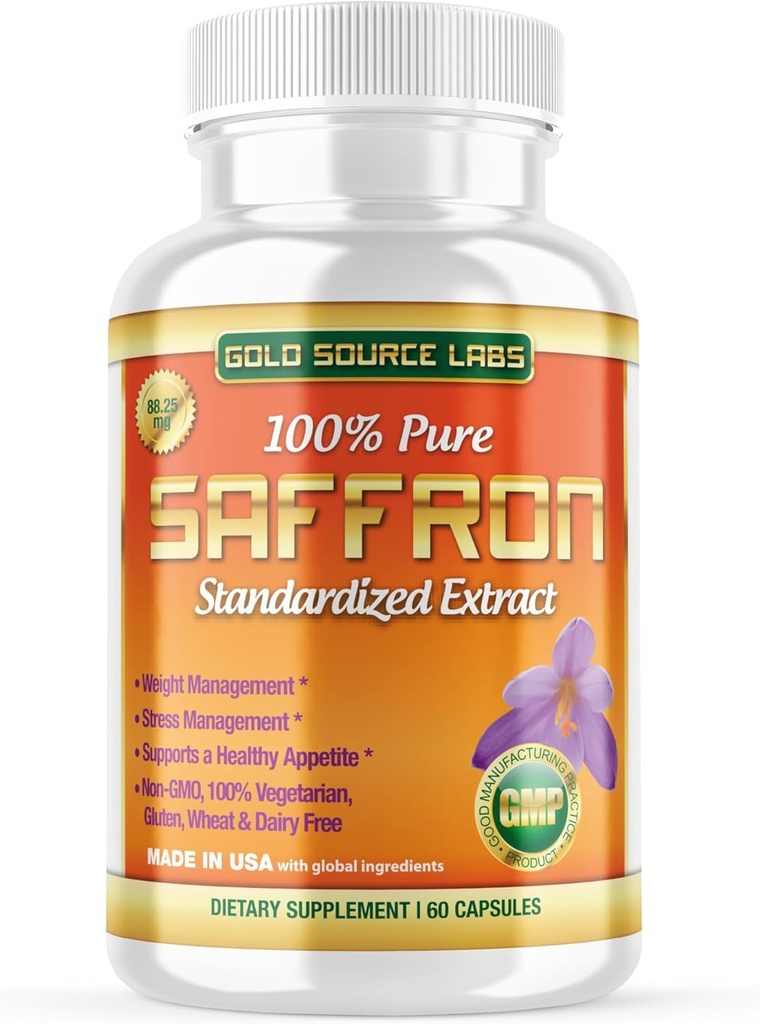 Supliment de extract de șofran - 88,25 mg capsule cu extract standardizat .3% Safranal Plus Pulbere de șofran pură, 60 Pastilele vegetariene cu rezistență maximă - Apetit premium și Supliment ochi