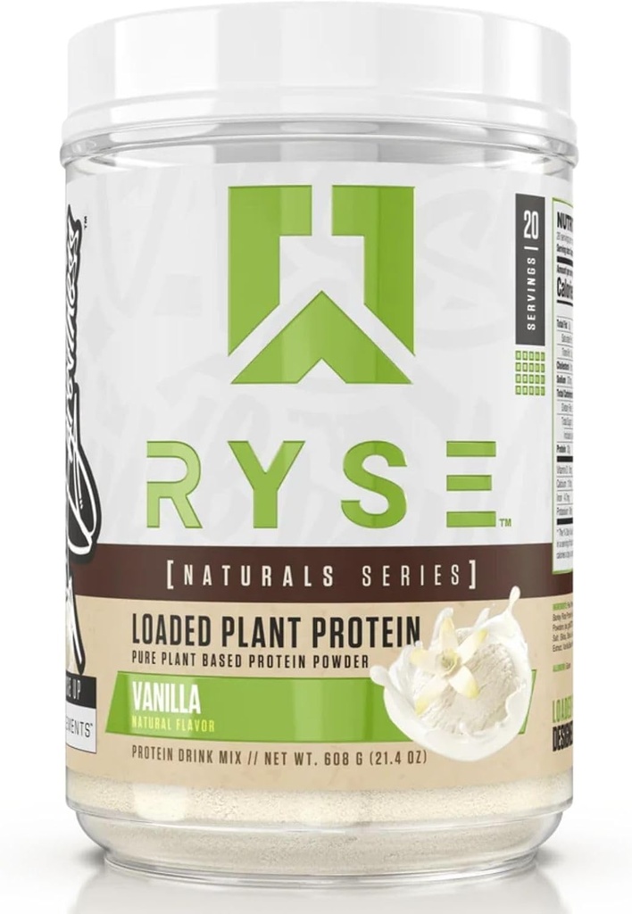 Proteina vegetala incarcata RYSE - Vanilie - 20 g de praf natural de proteine pe bază de plante din mazăre, orez de chickpea și orz - Fără culori artificiale, arome sau îndulcitoare - 20 Serviri