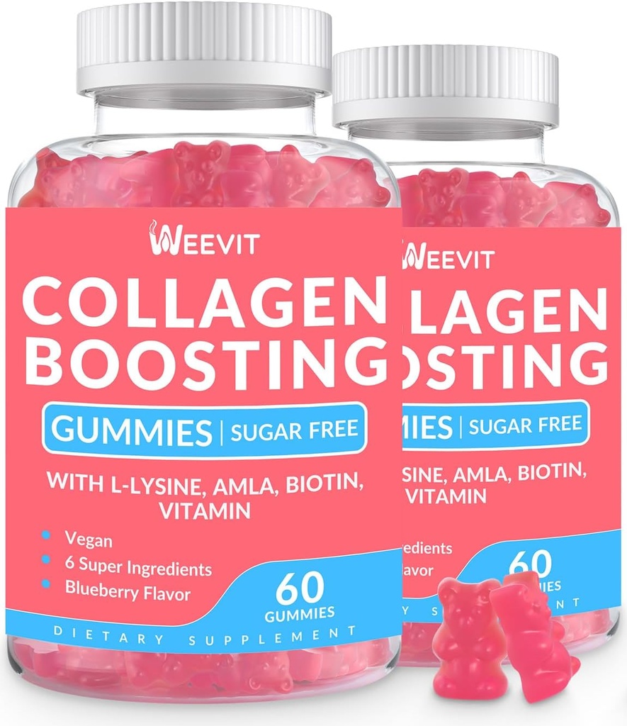 Colagen Boosing Gummies, Vegan Colagen Gummies pentru femei cu L-Lysine, Amla, Biotin, Vitamina C, A, E, Colagen Booster Gummies Supliment pentru unghii de păr