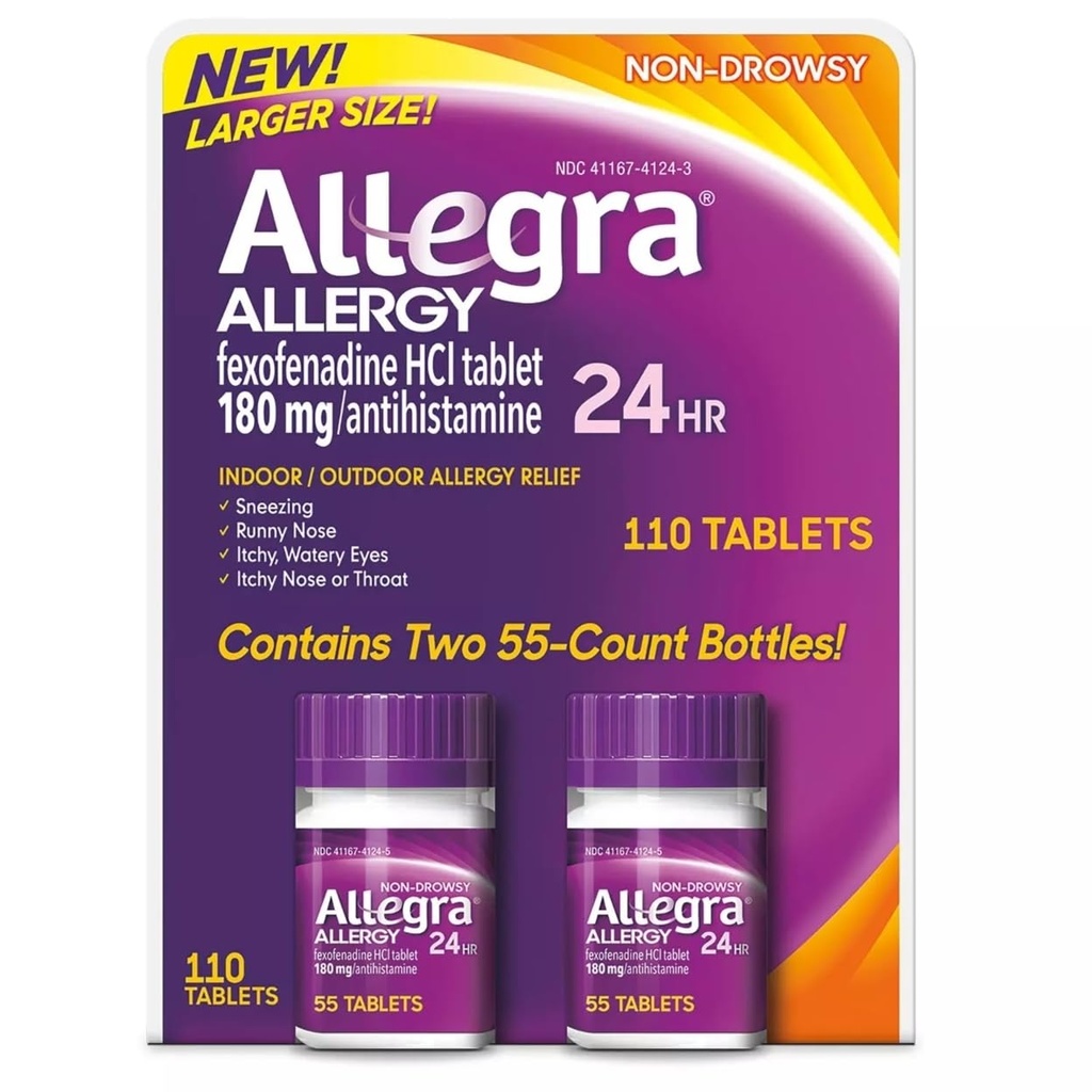 Allegra 24 oră în interior şi în exterior Alergie Relief 180 mg 55 comprimate, ambalaj de 2 (110 ct.)
