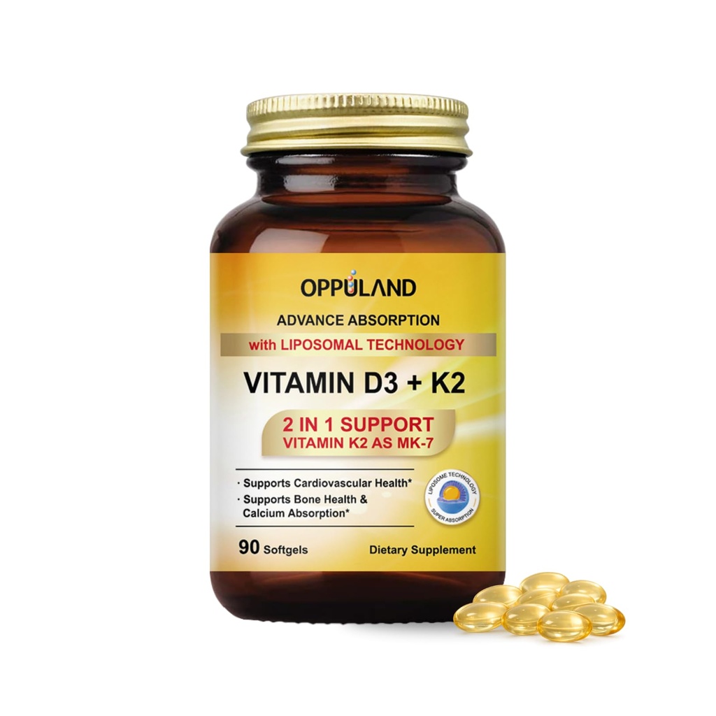 Vitamina D3 + K2 5000 UI - Tehnologie lipozomala de absorbtie imbunatatita - MK-7 Vitamina K2 100mcg - Sustine metabolismul oaselor si calciului - Suplimentul D3K2 pentru barbati si femei - 90 Softgels