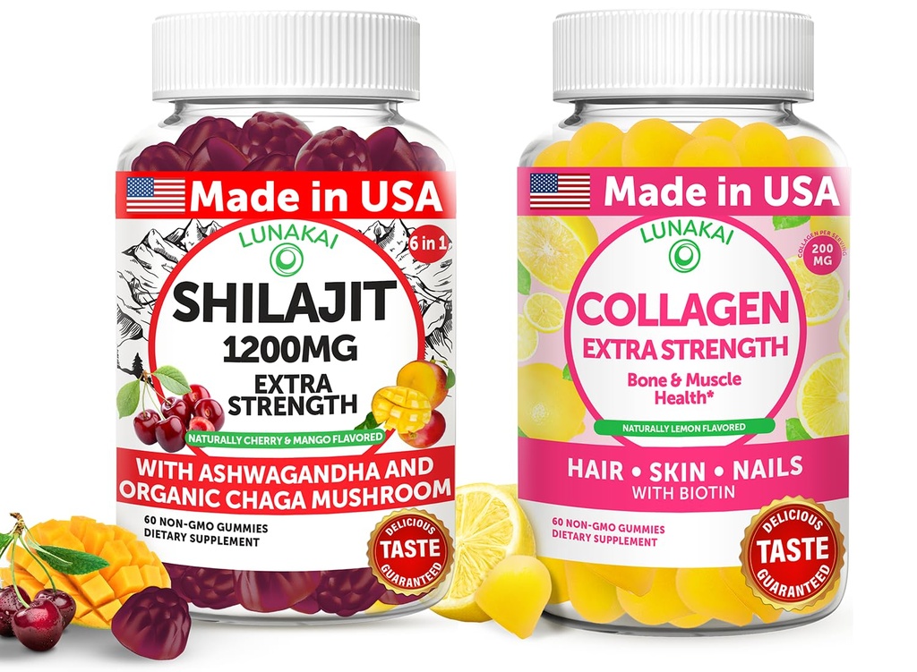 Lunakai Statele Unite ale Americii Made Shilajit & Colagen Extra Putere Gummies Bundle 