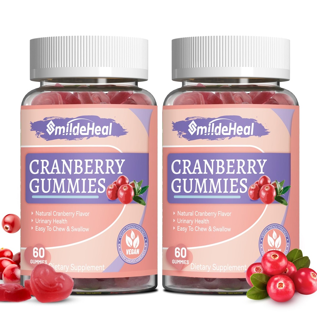 Cranberry Gummies 1000mg, Cranberry Suplimente pentru femei, cu D-Mannose 250mg, Femei Probiotic Gummies, Urinal Tract Health, Cranberry Flavor, NO OMG-uri, 60 Conte (Pachet de 2)