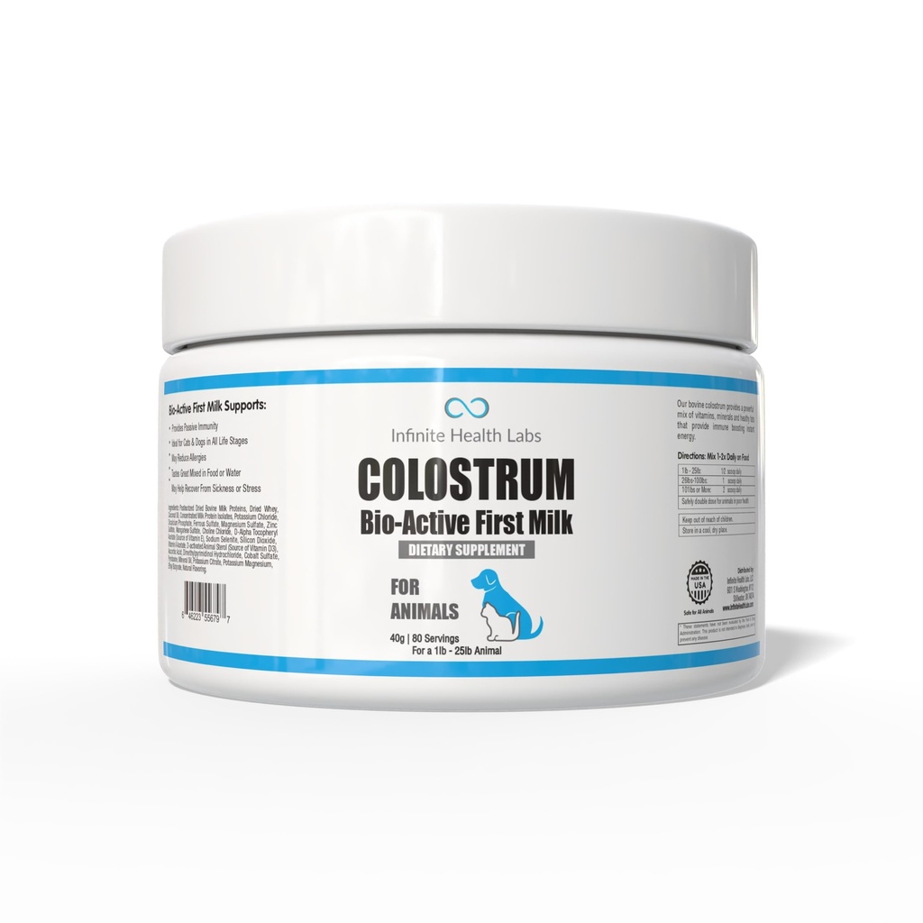 Bio-Active bovine Colostru pentru câini, pisici, căței, pisici și animale de companie - Daily Colostru pulbere Supliment 40g (80 Servings)