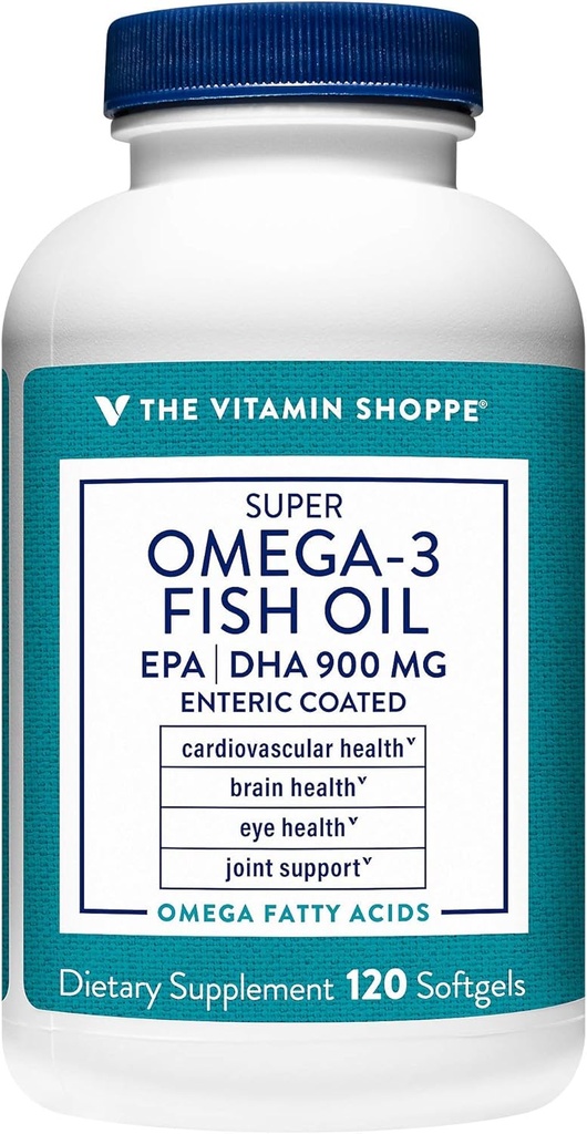 Vitamina Shoppe Omega 3 ulei de pește 1290mg, EPA 735mg & DHA 165mg, puritate asigurat, distilat molecular pentru a sprijini cardiovasculare, comun și creier de sănătate (120 Softgels)