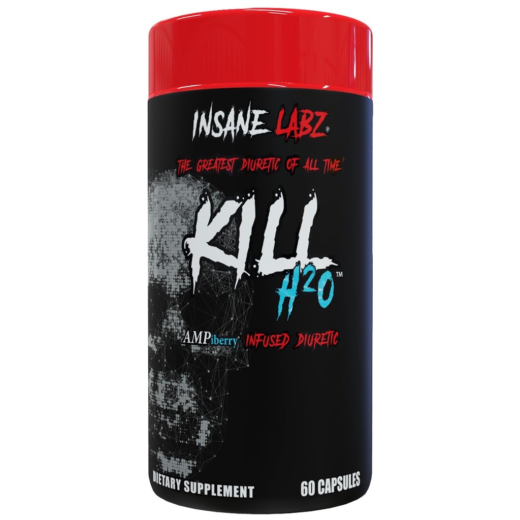 Insane Labz Kill H2O, AMPiberry Infuzat Diuretic, Reduce reținerea apei și ajutor înălbitor cu rădăcină de păpădie și extract de ceai verde, 20 Serviri