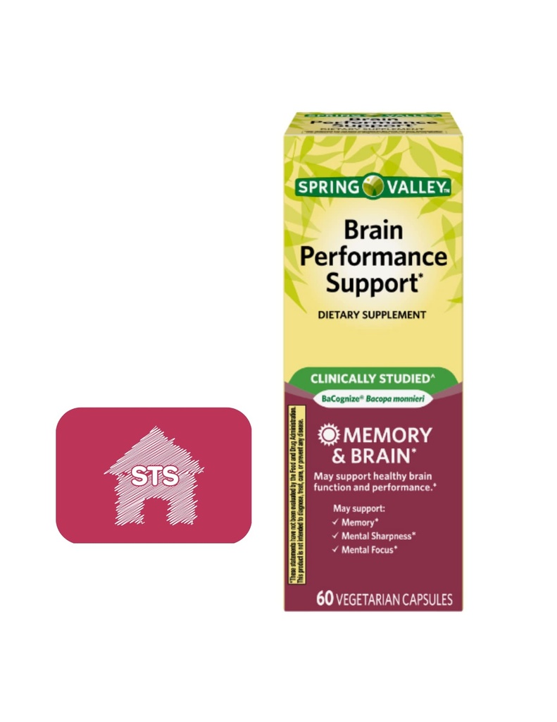 Spring Valley Brain Performance Support, 60 Conte + STS Sticker.