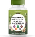 Superfood MD Oregano Ulei de usturoi extract Olive Leaf Ulei de semințe negru Astragalus- pentru femei și bărbați- 60 Conte