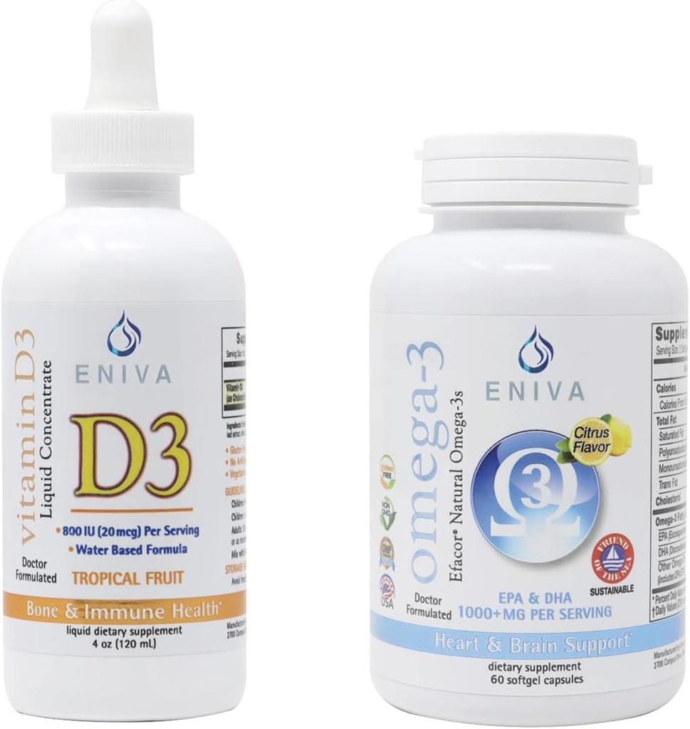 Eniva Omega 3 Premium ulei de pește ridicat EPA/DHA și vitamina lichidă D3 (120 ml) Doctor Formulat pentru absorbție rapidă