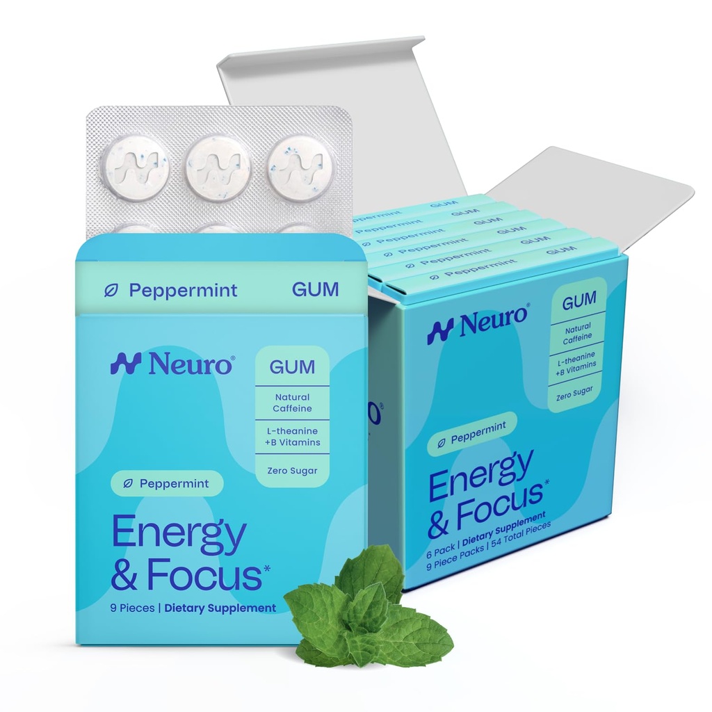 NeuroGum Energy & Focus Gum (54 Count-6 Pack, Peppermint) 