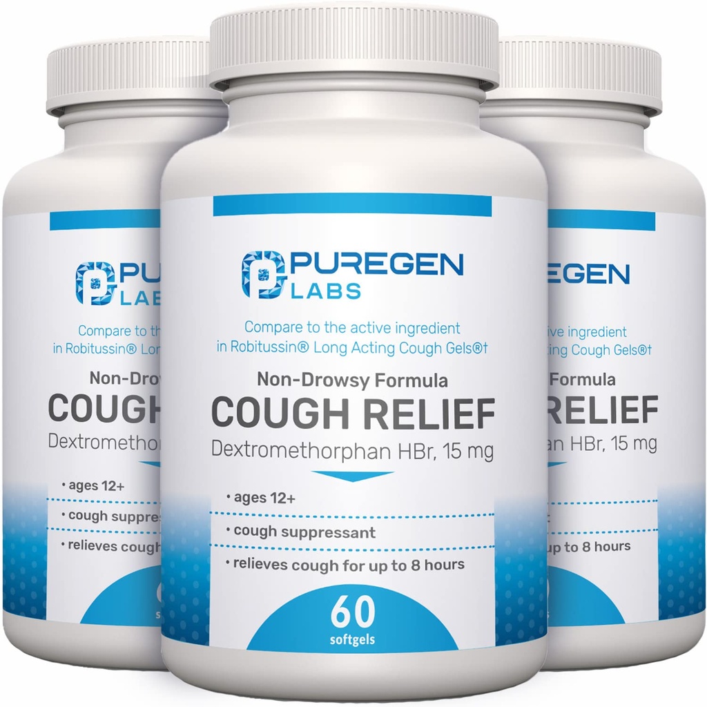 P Puregen Labs Tuse Relief pentru adulți Dextrometorfan HBr 15mg 