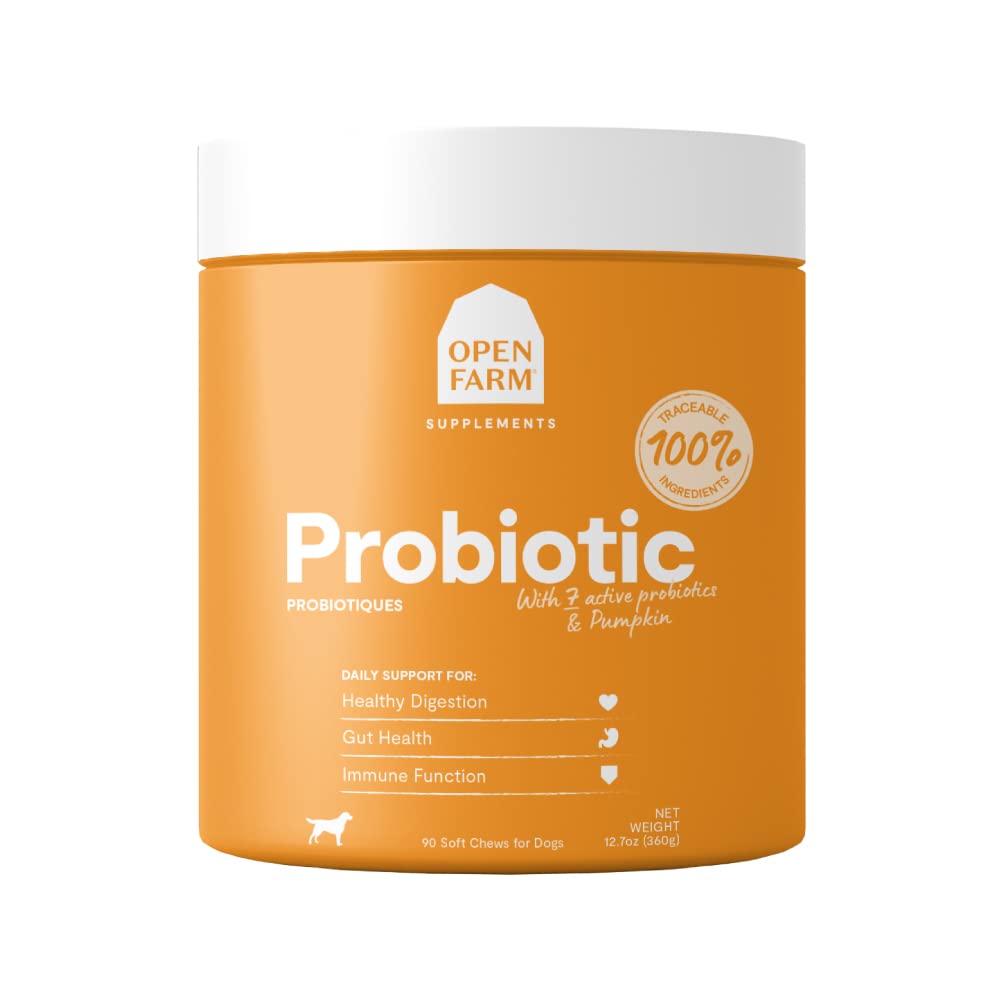 Open Farm Probiotic Chews, Dog Supplement, Dog Vitamine, Sprijină Normal Flora și Mișcarea Bowel Folosind Traceable and Vet-Appoveded Ingrediente, 12,7 oz, 90 Count
