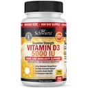 Vitamina D3 5000 UI (125 mcg) Suplimentul de suport imun natural, Concentraţia osoasă, funcţia musculară sănătoasă, cu ulei de măsline pentru absorbţie mai mare, gluten gratuit & non-GMO, 1 an de aprovizionare, 360 Softgels