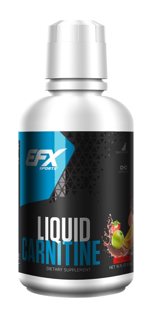 EFX Sports L-Carnitina Liquid 1500mg, Imbunatatirea performanta si rezistenta, Vitamina B5 (31 Serviri, Punch de fructe)