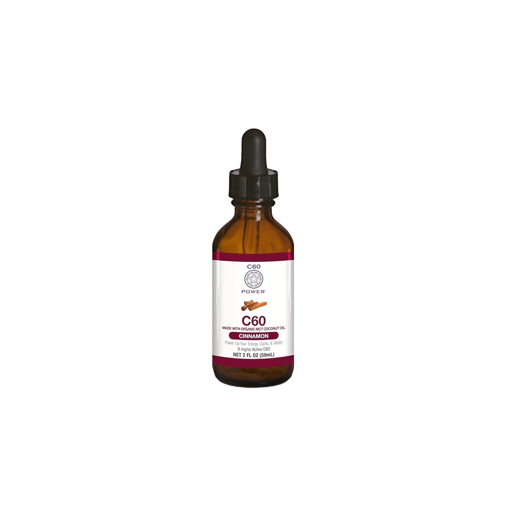 C60 Putere Scorțișoară aromată C60 în ulei organic de cocos MCT - Suport natural de wellness pentru bărbați și femei, 99.99% Pure Sublimated C60, Promovează energie, Claritate mintală, & Stamină - 2 fl oz Sticla