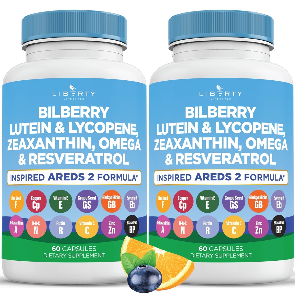 Eye Health Vitamine cu bilberry, lutein & Zeaxanthin, Licopen, Resveratrol, extract de semințe de struguri, semințe de in Astexanthin- AREDS 2-120 capsule