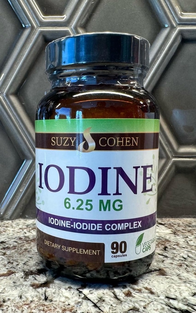 Supliment Suzy Cohen Iodine Complex - 6.25 mg Iod & Iodide Blend - 90 Capsule vegetariene pentru suport alimentar