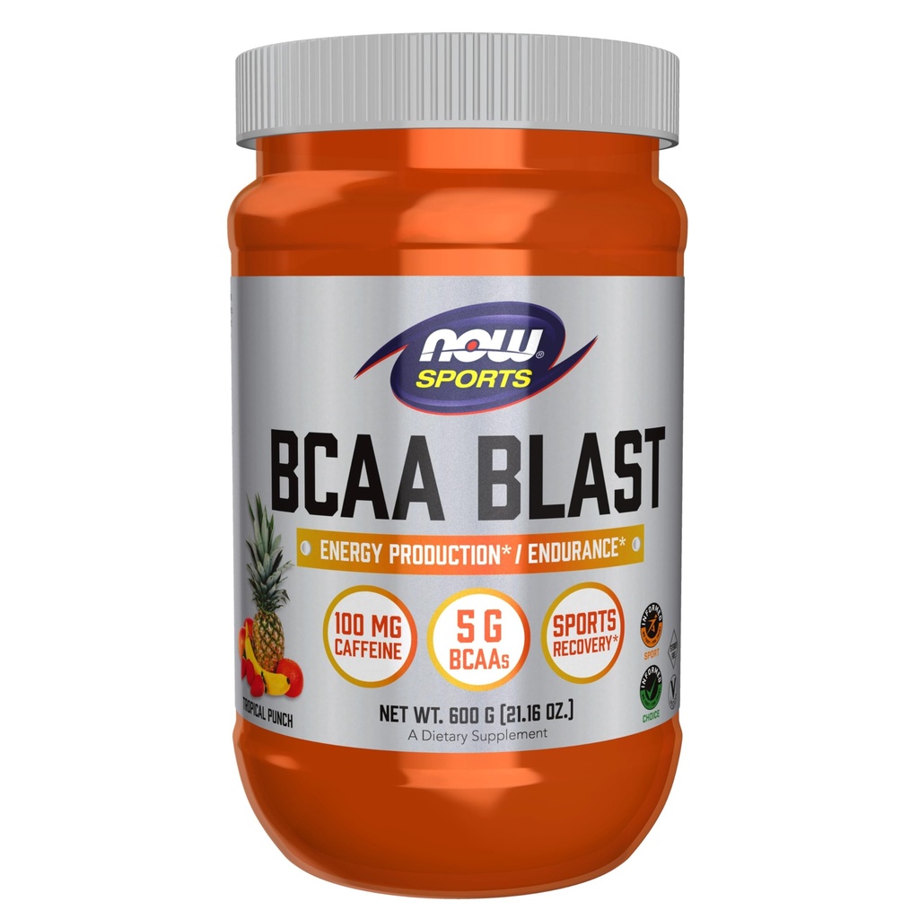 now Foods Sports Nutrition, BCAA Blast Powder, 5 g BCAA, 100 mg Cafeina, Tropical Punch, 600-Grams