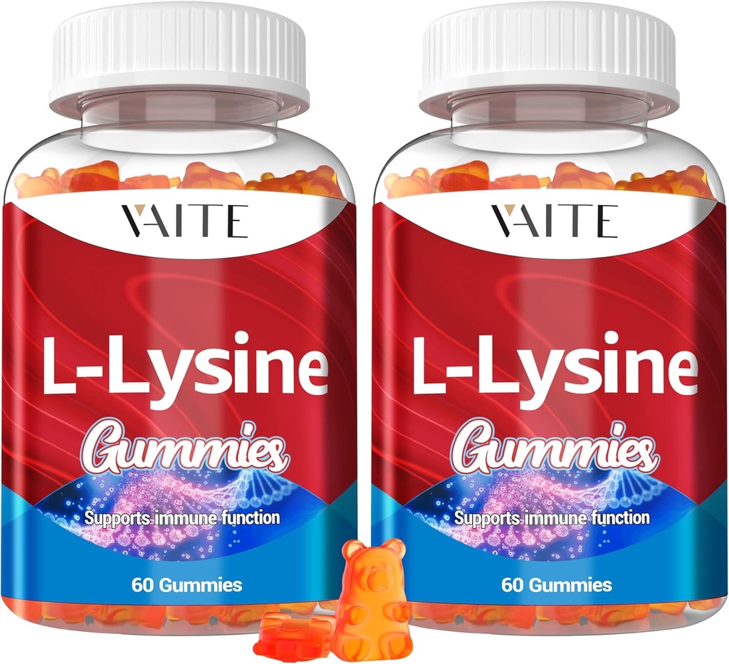 L-Lysine 1000mg Gummies - Suporturi Piele, Lip, Vegan, Gluten Free, 60 Lysine masticabile pentru adulți, Vitamine Sanatate tesutului si sistem imunitar, Aminoacid Vitamina Suplimente & Complex Suplimente (2 ambalaj)