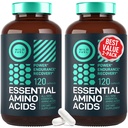 Aminoacidul WILD Suplimentul Aminoacizi esenţiali pentru femei şi bărbaţi - Toate cele 9 BCAAs Amino Acid Complex pentru putere şi recuperare - Lysine EAA, Triptofan, Izoleucină - 2 ambalaj 240 Vegan BCAA Capsule