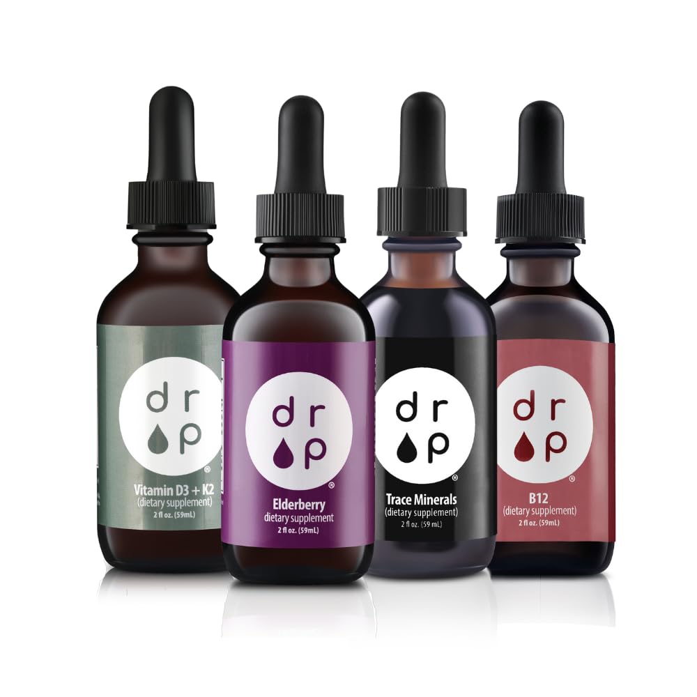 Drop Supplements Organic Trace Minerale, Elderberry, Vitamina B12 și vitamina D3+K2 picături Bundle