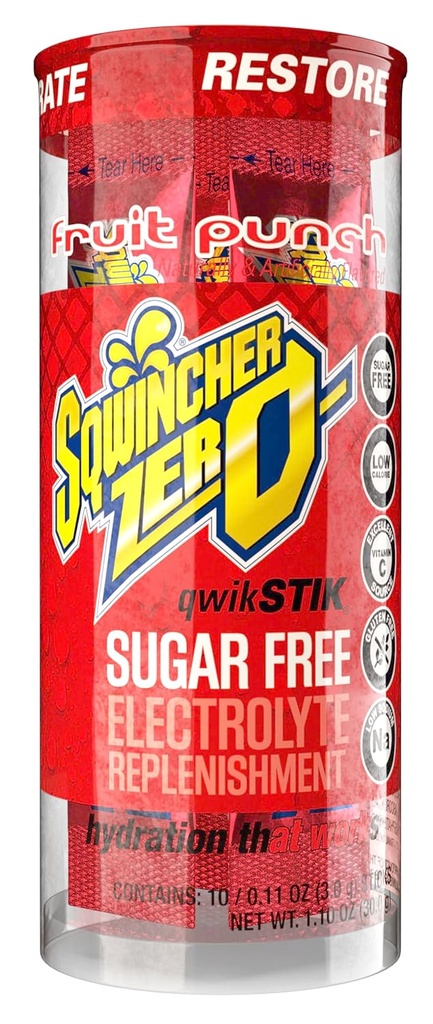 Sqwincher Zero Qwik Stik, Fruit Punch, Sugar Free, Low Calorie, Low Sodium Electrolyte Powder Hydration Drink Mix, .11 oz Packet (Pachet de 200)