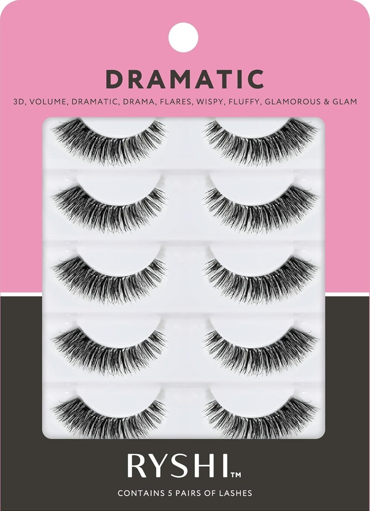 Ryshi False Genelases with 5 Pairs, Dramatic Look with Auto-adezive and Reusable Lash Set, Enhances Natural Beauty for Extra Volume