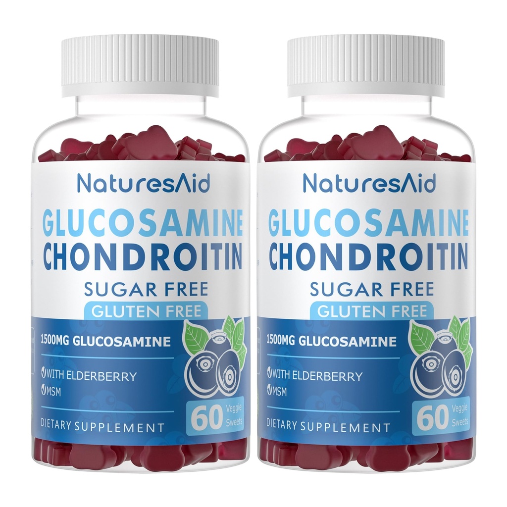 Glucosamină Chondroitin Gummies cu MSM & Elderberry Extra Force - Suport comun, Supplement de suport imun antioxidant pentru adulți, Bărbați și femei.(2 Pachet)