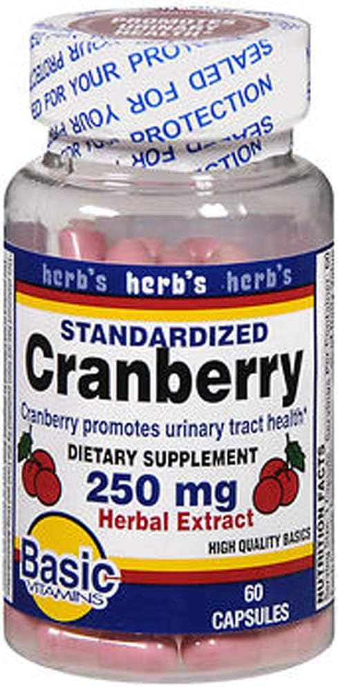 Vitamine de bază Cranberry 250 mg capsule Extract de plante - 60 ct, ambalaj de 2